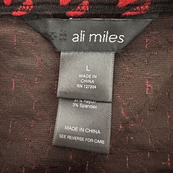 Ali Miles Top Shirt Womens Large Red Black Textured Tunic Artisan Abstract - Picture 6 of 12